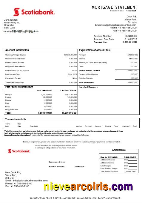 Saint Lucia Scotiabank mortgage statement